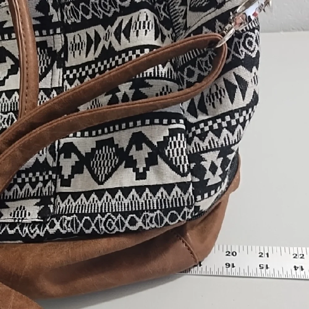 Travel Carry On Bag Brown with Black & Ivory Woven Texured Pattern Bag Large